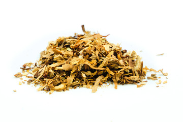 Pile of tobacco on white background