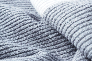 .Abstract background and texture gray and white knitted fabric carelessly crumpled, striped...