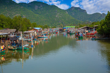 Floating fishing village and fishing boats in Cat Ba Island, Vietnam, Southeast Asia. UNESCO World...