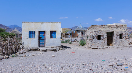 Obraz na płótnie Canvas Tadjoura, Djibouti - November 09, 2019: Typical Houses in the Tadjoura Gulf region