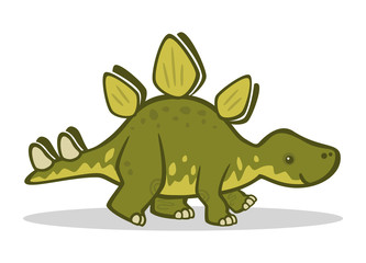 Fototapeta premium Cartoon baby green stegosaurus walking. Isolated on white with a shadow. Can represent paleontology, dinosaurs, giant animals, extinct species, ancient creatures, archeology and more.