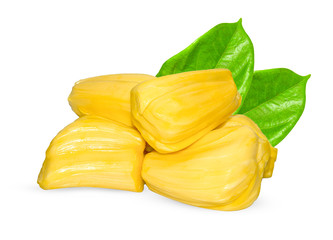 Jackfruit with jackfruit leaf, isolated on white background.