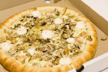big pizza with mushrooms