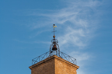 Fototapeta na wymiar steeple medieval city angle view in low angle
