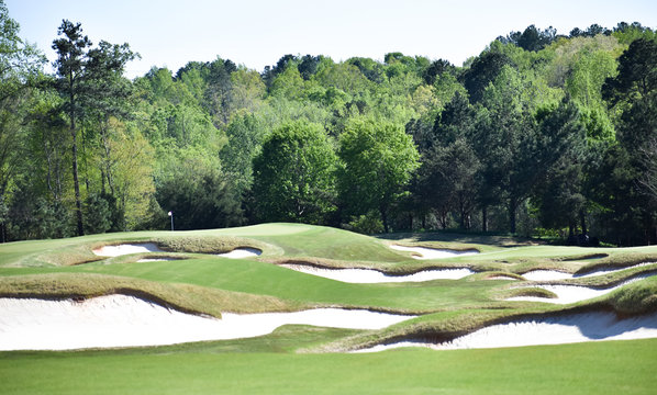 Challenging golf course with many sand bunkers
