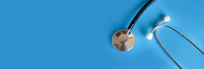 Banner for design on a medical theme. Medical black stethoscope, Healthcare and medicine