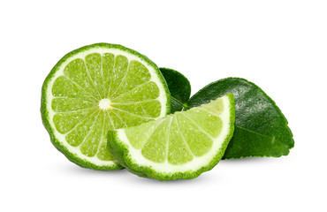 Bergamot fruit with cut in half isolated on white background. Clipping path.