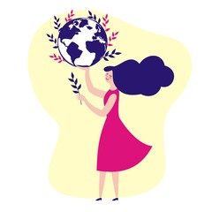 Girl holds the planet in hand