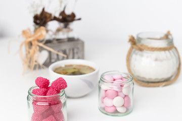 tea  and raspberries on the table