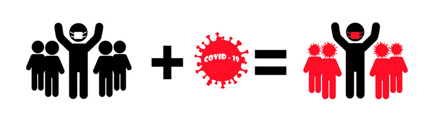 Concept of the growing coronavirus pandemic in the world. Scheme of infection Covid-19. Symbols of people and coronavirus