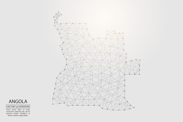 A map of Angola consisting of 3D triangles, lines, points, and connections. Vector illustration of the EPS 10.