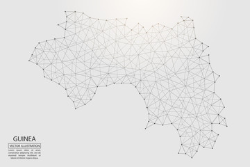 A map of Guinea consisting of 3D triangles, lines, points, and connections. Vector illustration of the EPS 10.