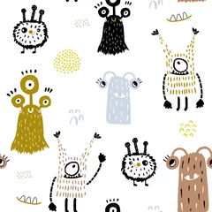 Wall murals Monsters Childish seamless pattern with creative monsters. Funny monsters vector background. Perfect for kids apparel, textile, fabric.