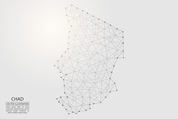 A map of Chad consisting of 3D triangles, lines, points, and connections. Vector illustration of the EPS 10.