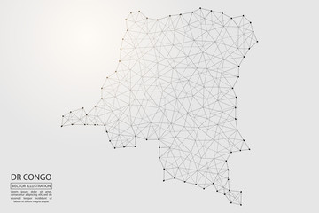 A map of DR Congo consisting of 3D triangles, lines, points, and connections. Vector illustration of the EPS 10.