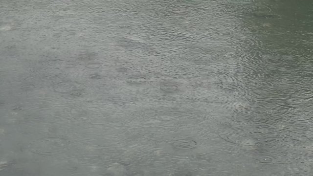 Regentropfen im Fluss mit Zeitraffer