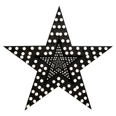 Photo an isolated decorative star with lamps, a huge star with a garland, a black star studded with burning bulbs, a decorative luminous star, the light is on.Decor Studio