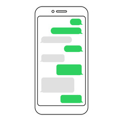 Chat bubble, text massage on smartphone screen. Vector illustration