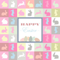 Easter holiday cards with rabbit bunny silhouettes in soft pastel colors. Retro background design for cards and invitations.