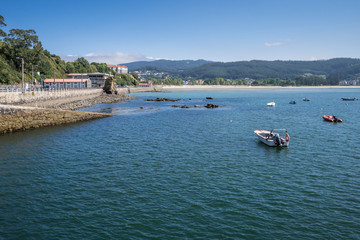 Fototapeta na wymiar View from the port towards La Magdalena Beach in Cedeira, Rias Altas, La Coruna, Galicia, Spain