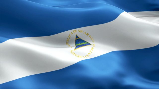 Nicaraguan flag Closeup 1080p Full HD 1920X1080 footage video waving in wind. National Managua&lrm;&lrm;&lrm; 3d Nicaraguan flag waving. Sign of Nicaragua seamless loop animation. Nicaraguan flag HD resolution Ba