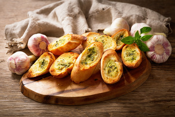 fresh garlic bread with herbs