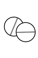 Vector drawings on a medical theme, icons for the medical business, flat black and white graphics, pills, medicine, doctor's prescription, illness, health, icon