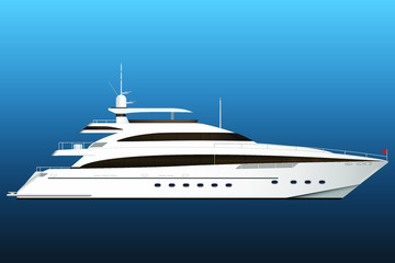 Luxury yacht. Sailing ship. White yacht. Sail boat. Vector illustration.