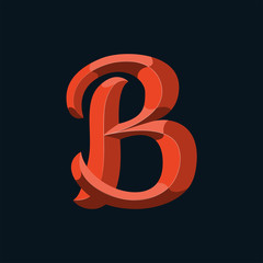 Initial or drop cap letter B concept. Decoration of book text. Isolated 3D vector illustration on dark background