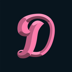 Initial or drop cap letter D concept. Decoration of book text. Isolated 3D vector illustration on dark background
