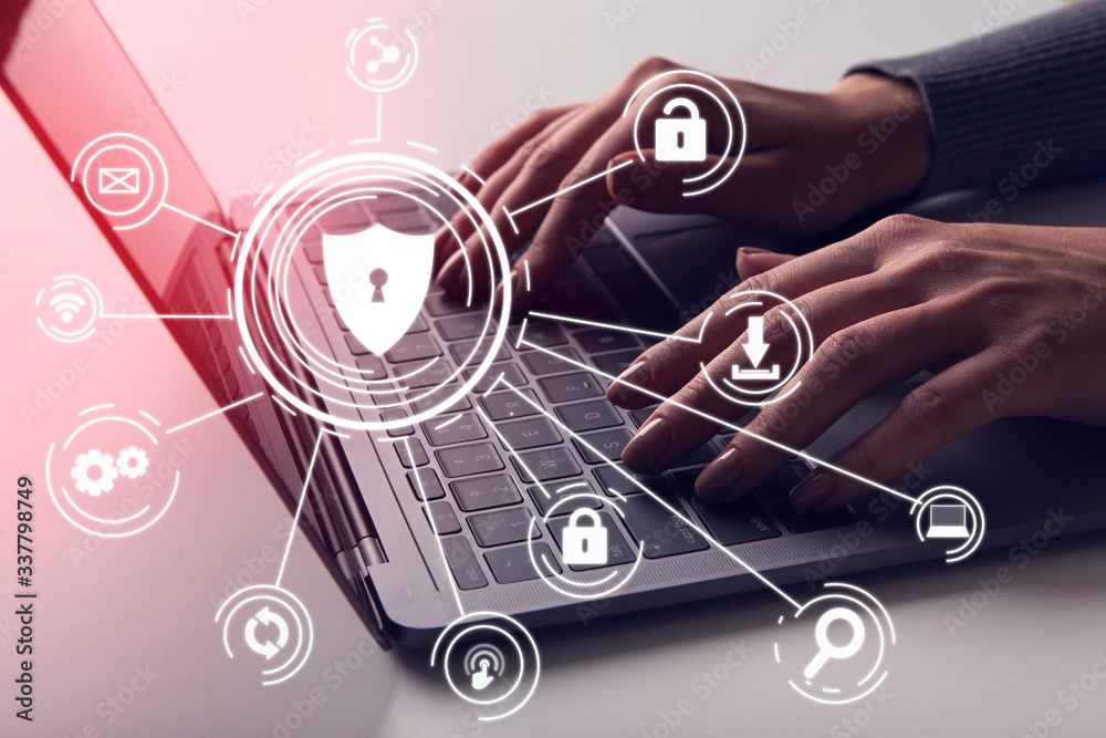 Aufkleber Hacker attack and data breach, cyber background with lock