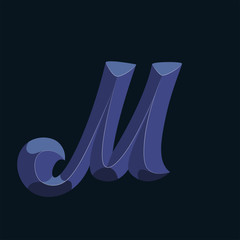 Initial or drop cap letter M concept. Decoration of book text. Isolated 3D vector illustration on dark background