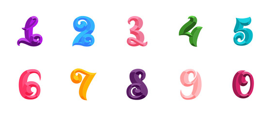 Set 3D of figures of various colors. numbers from 0 to 9