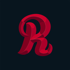 Initial or drop cap letter r concept. Decoration of book text. Isolated 3D vector illustration on dark background