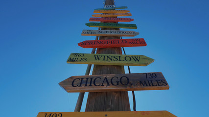 Direction signs to famous cities at Route 66 - USA 2017