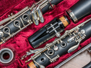 Obraz premium Unassembled bb clarinet parts in the case