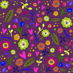 Floral seamless pattern background. Hand drown doodle style. For dress fabric, T shirt print, postcard, banners.