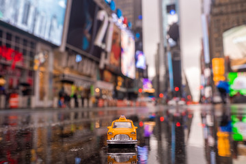 Vintage old Taxi model in New York City city center on the Time Square.