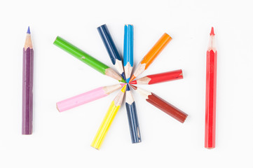 Colour pencils isolated on white background.Copy space