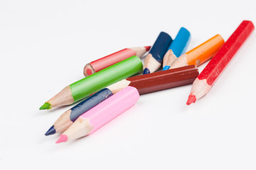 Colour pencils isolated on white background.Copy space