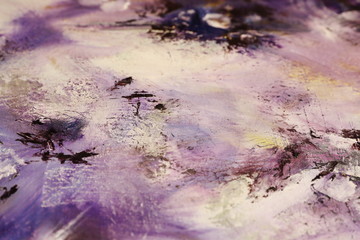 Purple black and white oil painting with flakes. Drops, lines, arrows, flowers close up. Horizontal and vertical photos. Background