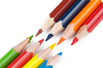 Colour pencils isolated on white background.Copy space