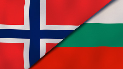 Fototapeta premium The flags of Norway and Bulgaria. News, reportage, business background. 3d illustration