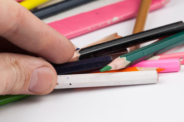 Colour pencils isolated on white background.Copy space