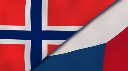 The flags of Norway and Czech Republic. News, reportage, business background. 3d illustration