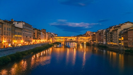 Night view on Ponte Vecchio in Florence Italy