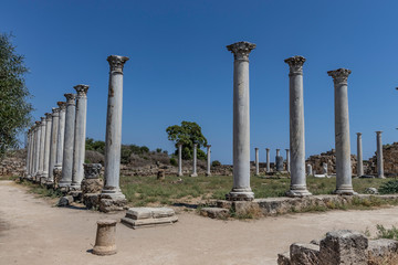 old columns of ruins of ancient city salamis on north cyprus