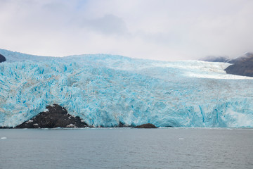 Aialik Glacier on Aialik Bay in Kenai Fjords National Park in Sep. 2019 near Seward, Alaska AK, USA.