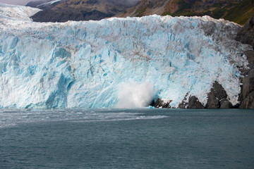 Aialik Glacier on Aialik Bay in Kenai Fjords National Park in Sep. 2019 near Seward, Alaska AK, USA.