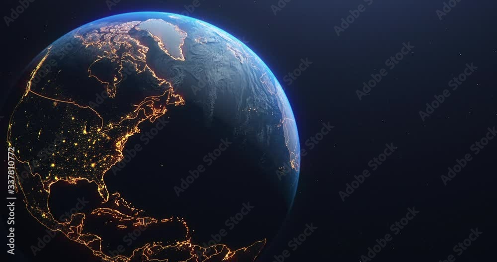 Wall mural planet earth view from space, countries borders highlighted, loop able repeatable animation perfect 